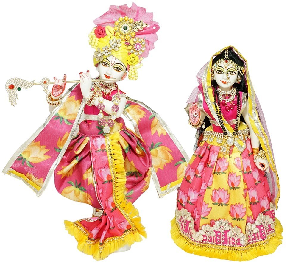 Radha Krishna Pink & Yellow Gota Lace Work Dress
